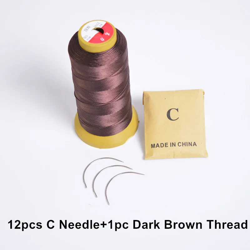 Image 12pcs C Needle+1pc Dark Brown Nylon Weaving Thread  Salon Hair Weaving Thread