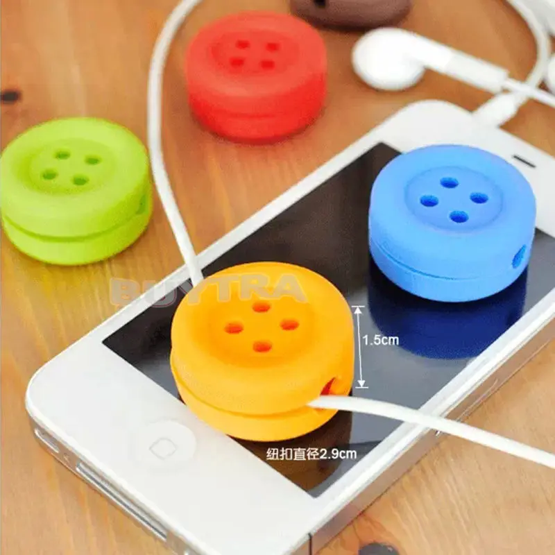 Candy Color Style Button Type Bobbin Winder Cable Cord Wire Organizer Smart Wrap For Headphone Earphone Random Color