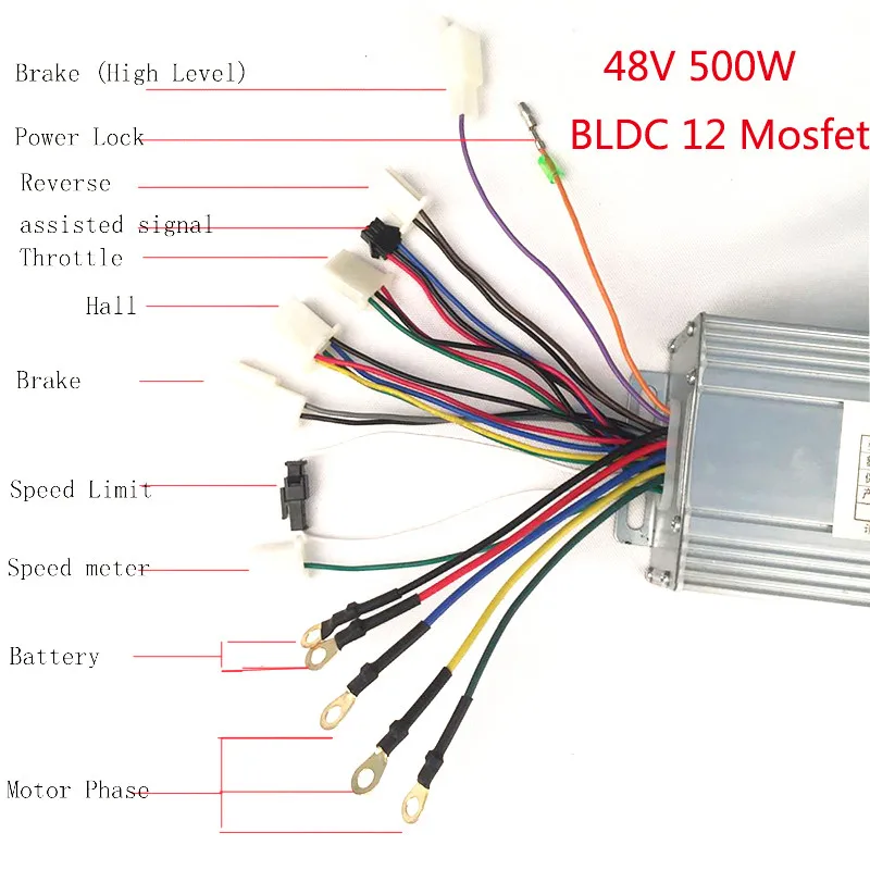 UNITE 48V 500W DC Brushless Speed Controller 12 Mosfet Motor For Electric Tricycle E-Car Engine E-Bike Motors Accessories