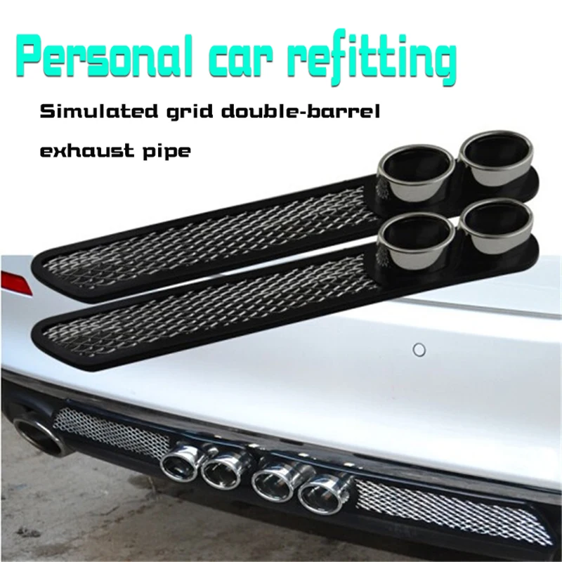 

Fashion Soft ABS simulation grid Double tube exhaust pipe car sticker for All car tail rear back Decorative modification A pair