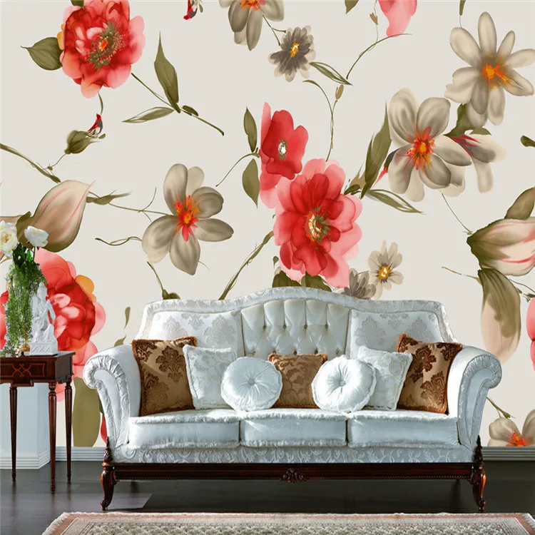 Vintage Style Flowers Wallpaper  Silk Wall  Mural Elegant  