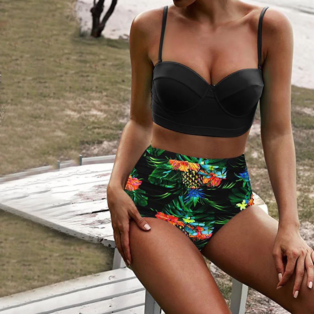 

Women High Waist printing Bikinis Swimwear Female Retro Beachewear Bikini Set push up swimsuit etnik mayo brasileiro sexy #B