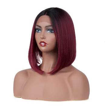 

Jingfa hair Black root Ombre Rose Color Bob Wig Straight Short High temperature Fiber Lace Front BoB Wig