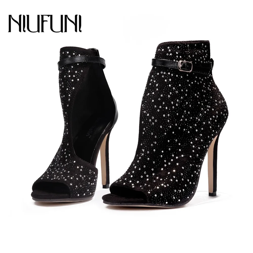 

Plus Size 35-43 Women's Party Sandals Crystal with Rhinestone Gladiator Shoes Hollow Buckle High Heel Shoes Short Boots