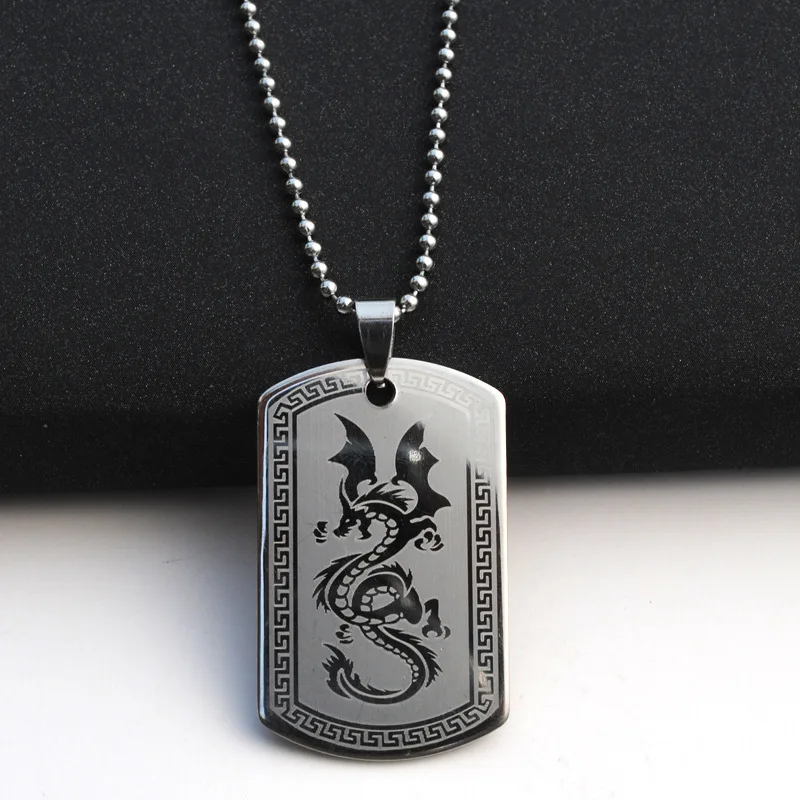 

KYSZDL Wholesale Vintage Chinese Dragon Pendant Personalized Titanium Steel Men's Military License Necklace Free Shipping