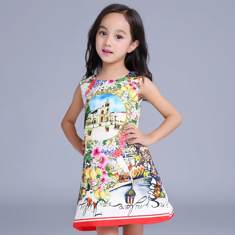 

Wlmonsoon Girl Dress 2016 Princess clothing Girl Designer Character Painting Kids Dresses for Girls Clothes girls clothes paty