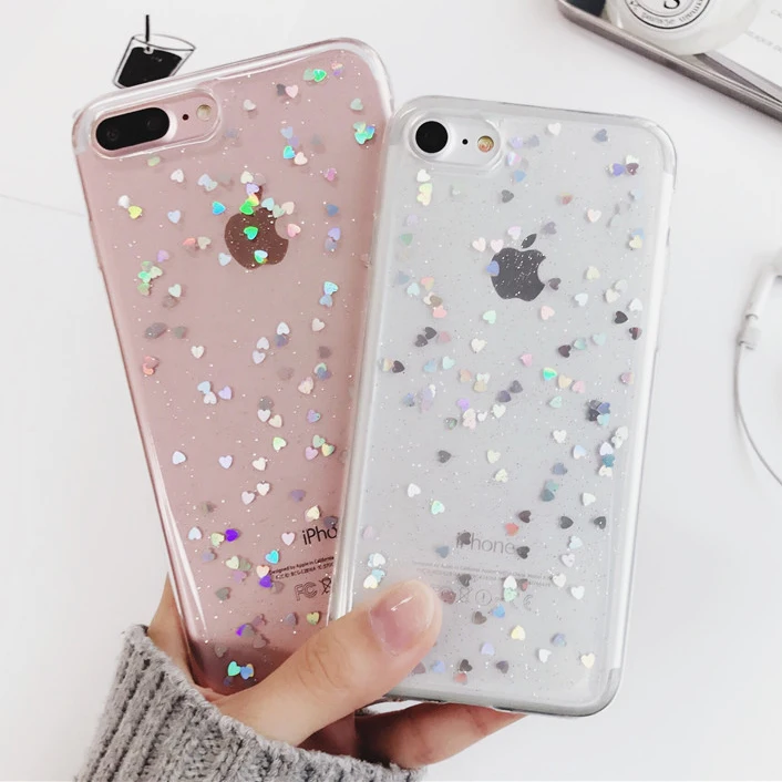 Luxury Bling Glitter Case for iPhone 7 Case For iPhone 8 7 6 6S Plus 5 5S 5SE X Back Cover Love Heart Soft Silicone Phone Cases