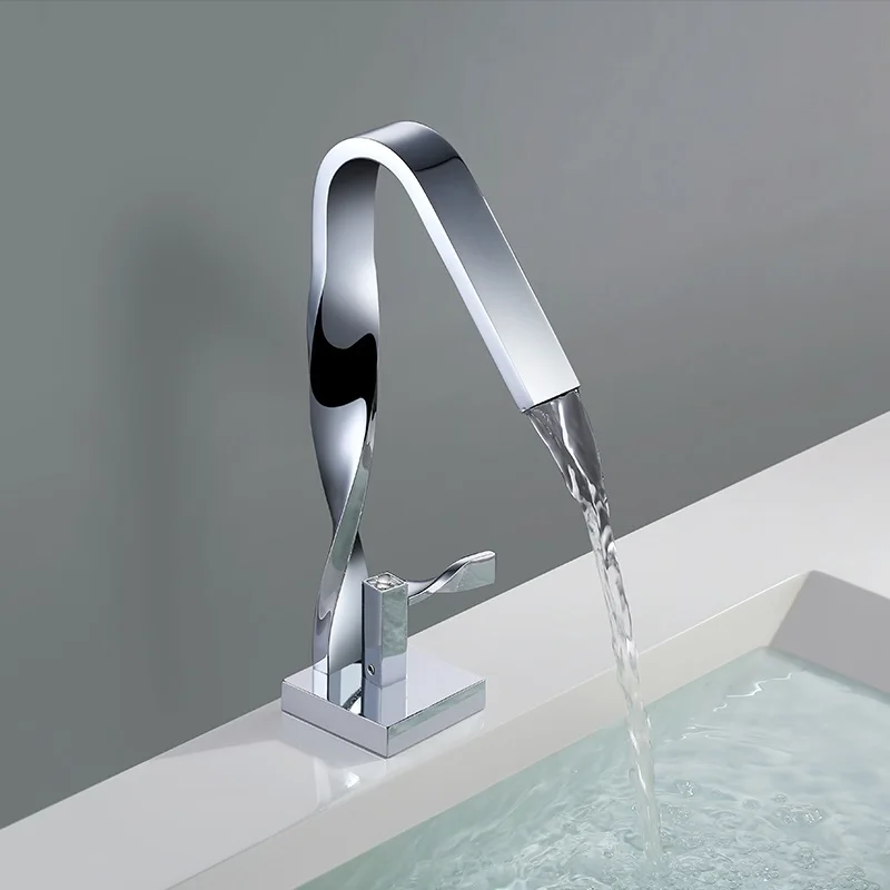

Twist Kitchen Faucets Chrome Polished Bathroom Faucet Crane Single Handle Single Hole Mixer Taps Hot Cold Water Deck Mounted