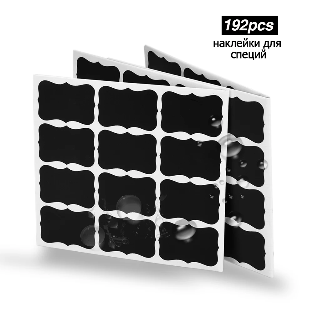 192 pcs للماء جرة ملصقات ملصقات للتسمية التوابل ملصقا المطبخ تخزين زجاجات المربى المنظم السبورة صائق تسميات الكلمات