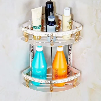 

FLG Bathroom Shelf Space Aluminum White Double Layer bathroom Corner Shelves Bathroom Holder Basket Bathroom Acessories