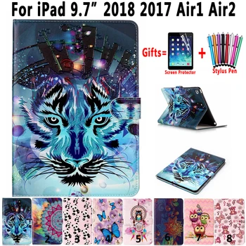 

Fashion Print Leather Case for Apple New iPad 9.7 2018 2017 Air 1 2 A1893 A1954 5 6 5th 6th Generation Cover Funda Coque Shell
