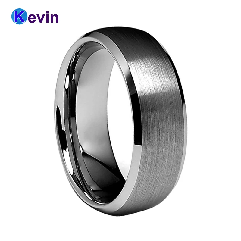 Tungsten Ring Men Wedding Ring 8MM Beveled Brushed Finish