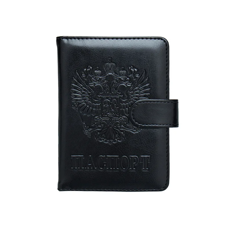 Чехол для паспорта из искусственной кожи в русском стиле, защитный чехол на застежке, чехол для билетов, чехлы для кредитных карт, чехол для паспорта, кошелек - Цвет: black