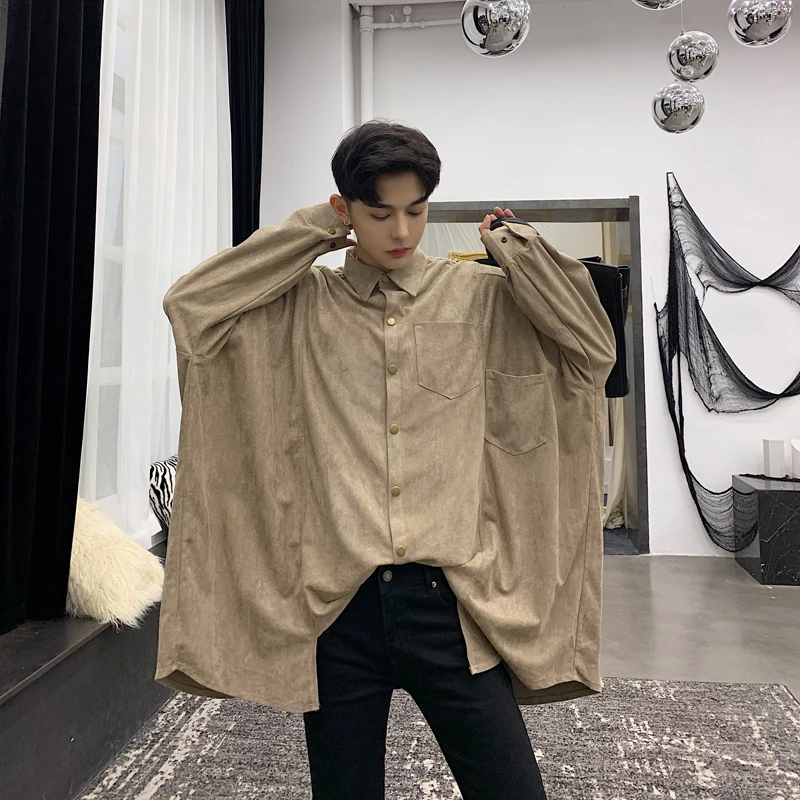 

Male Streetwear Vintage Fashion Plus Size Dress Shirts Men Oversized Loose Long Sleeve Casual Shirt