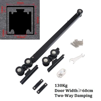 

Black Steel Top hung sliding pocket wooden door roller wheel soft buffer damper damping two way