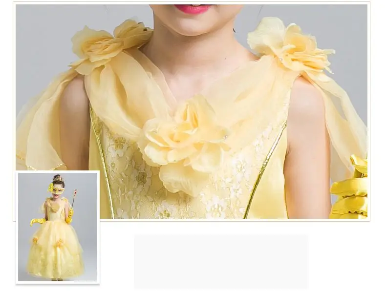 Hot Beauty and the Beast Cosplay Costume Girls Gorgeous Princess Dress Children Fancy Halloween Clothes Belle Princess Dress (23)
