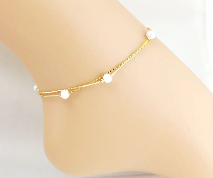 Pearl Anklet Gold Chain Beads Leg Bracelet Foot Jewelry Ankle Bracelets