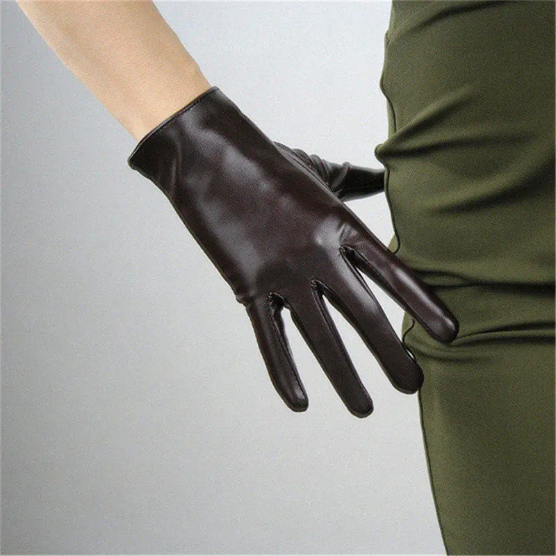 Модные короткие перчатки, искусственная кожа, лакированная кожа, темно-коричневый, коричневый, черный, белый цвет, женские, 21 см, 3-TB32 - Цвет: coffee color