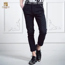 Free Shipping fashion casual male Men s Fold stripe slim waist trousers male flower embroidery summer
