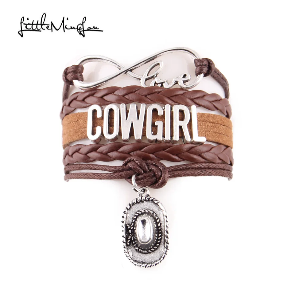 

Little MingLou Infinity love cowgirl bracelet cowboy hat charm leather braid wrap bracelets & bangles for women jewelry