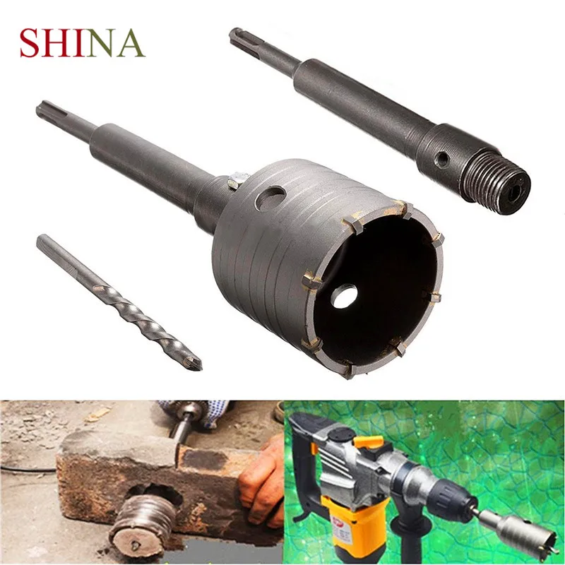110mm200mm350mm Concrete Cement Stone Wall Hole Drill Bit Hammers Wall Opener Circular Shaft Connection Rod Wrench Center Drill 4 in 1 kit 65mm concrete drill bit with wall hole saw cutter brick cement stone 200mm connecting rod with wrench