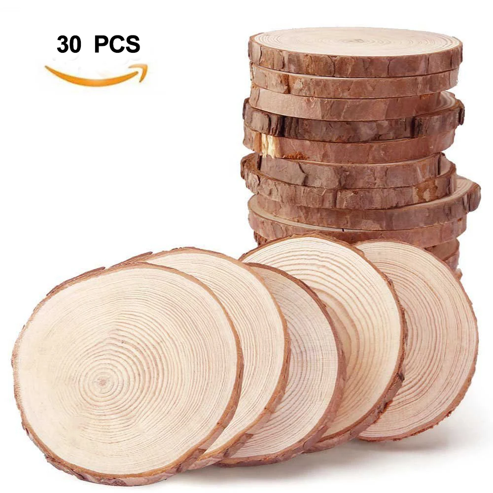 

Facemile 30pcs Wood Crafts Natural Round Wood Slices DIY for Birthday Party Table numbers Wedding Painting Decoration Gift Tags