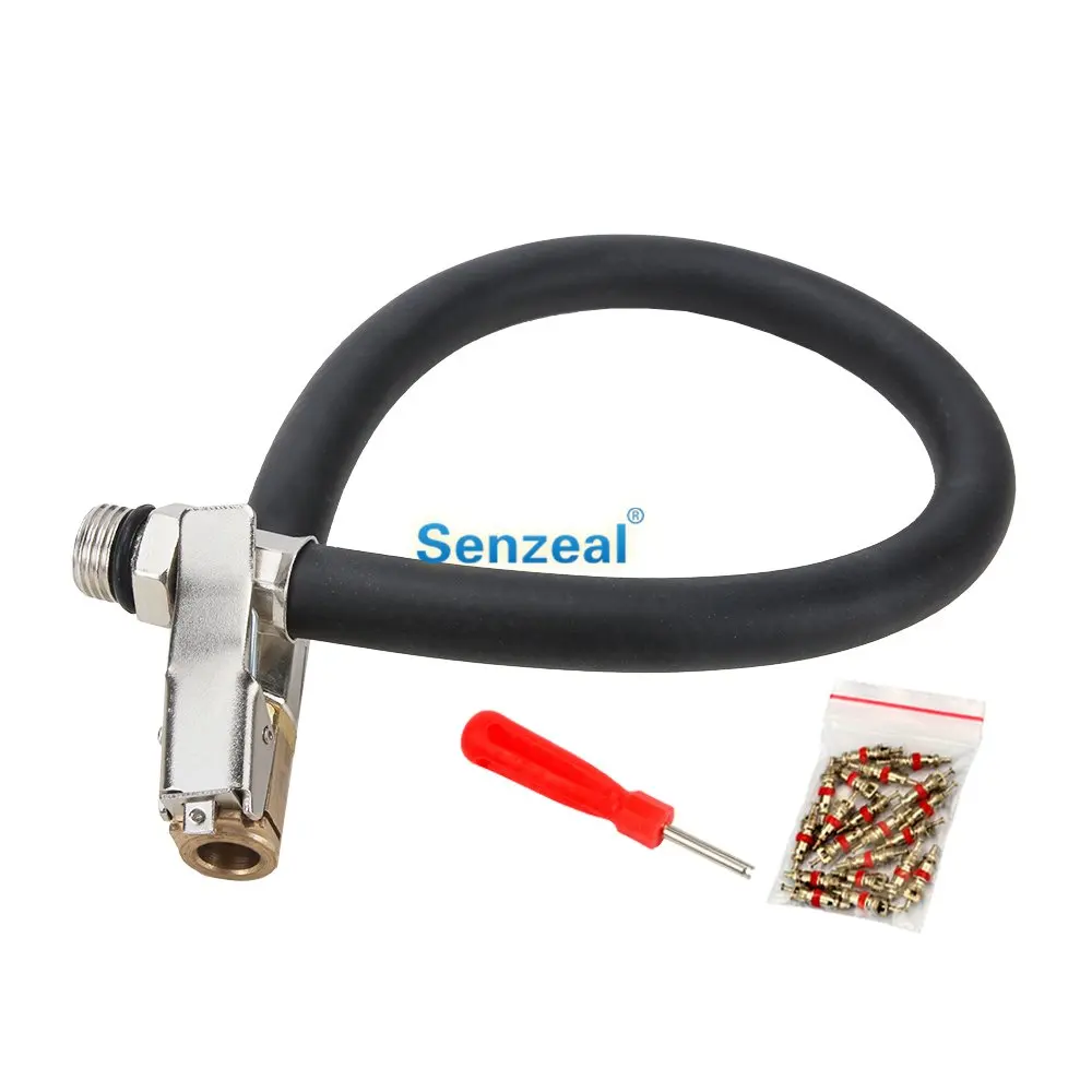 

Top Quality Whip Air Hose Rubber Tire Inflator Air Hose for Digital Tire Inflator Gauge with Valve Key and 20x Valve Cores Black