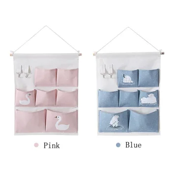 

Multifunction 7 pocket Cartoon Wall Hanging Storage bag Makeup Cosmetic Storage Box Foldable Organizer storage basket Home Decor