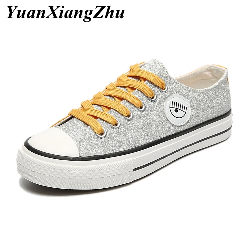 

2019 fashion sneakers women shoes sequin canvas shoes woman Lace-up casual shoes girl summer breathable basket femme trainers