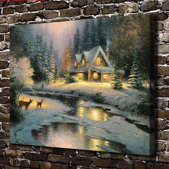 

Thomas Kinkade Deer Creek Cottage Canvas Painting Print Living Room Home Decor Modern Wall Art Oil Painting Poster
