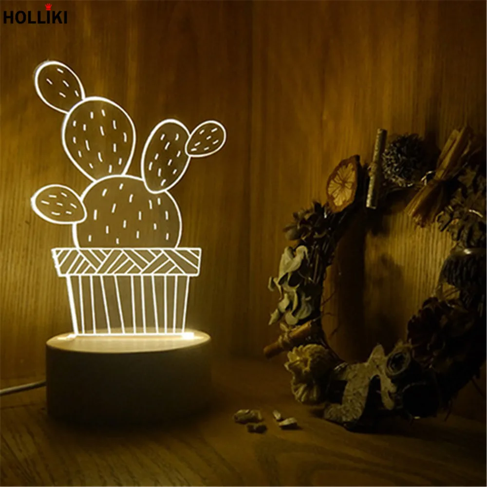 

LED USB Nordic Cactus Night Light Scandinavia Chic Wood Plant Night Lamp For Baby Bedroom Christmas Decor Photo Props Kids Gift