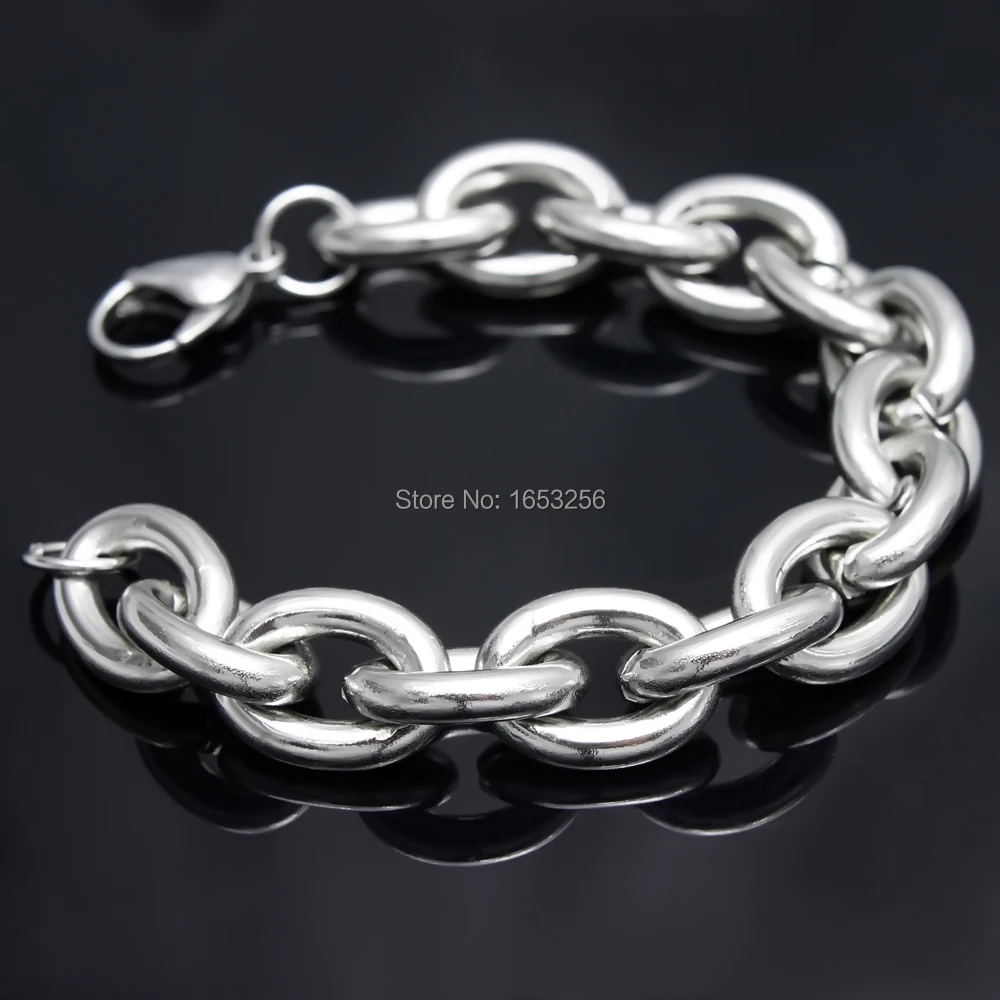 

8.66'' 15mm Men's Huge Oval Link Chain Bracelet Bangle Stainless Steel Polishing smooth Jewlery
