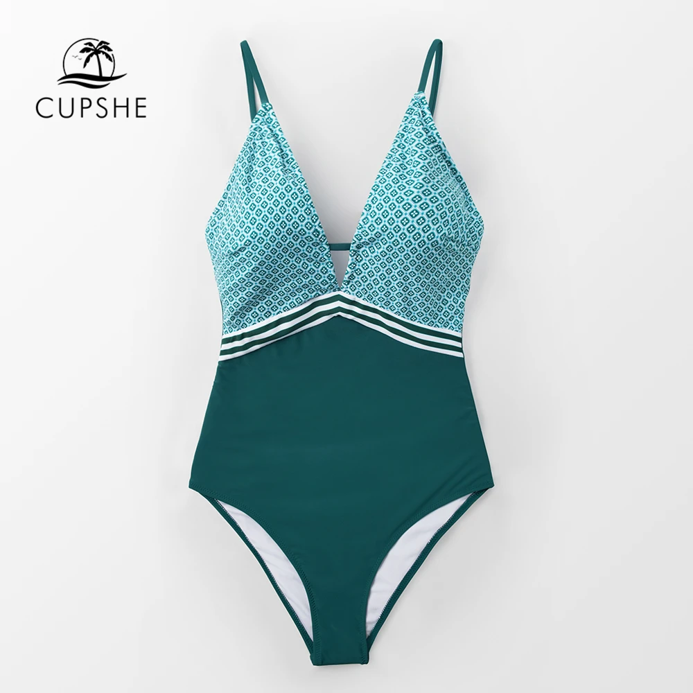 Preise CUPSHE Pfau Grün Tiefer Einteiliges Badeanzug Frauen Sexy Monokini Badeanzüge 2020 Mädchen Strand Bademode