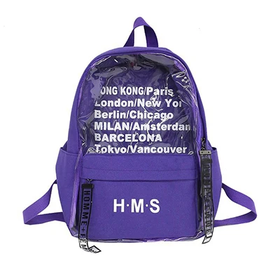 Модный прозрачный женский рюкзак с буквенным принтом, студенческий дизайн, холщовая школьная сумка для девочек-подростков, дорожная сумка, большая сумка для книг Mochila - Цвет: Фиолетовый