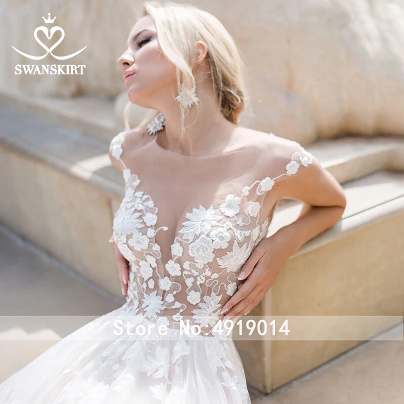 Swanskirt, сказочное бальное платье с аппликацией, свадебное платье, милое цветочное Королевское свадебное платье с шлейфом размера плюс, Vestido de novia OZ25