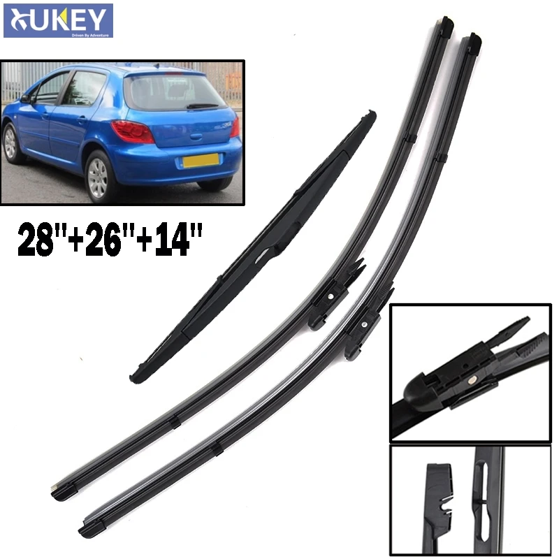 Xukey 3PCS/Set Front And Rear Wiper Blades For Peugeot 307 2005 2006