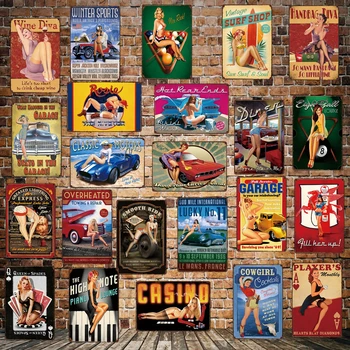 

[ WellCraft ] Casino Garage Poker Pin up beauty Sexy Tin Sign Posters art Vintage Iron Painting Personality Custom Decor LT-1739