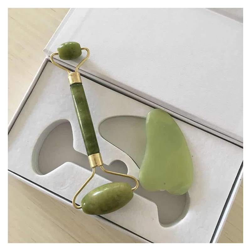 Real Jade Roller & Scraper Face Massage Facial Slimming Face Beauty Tool Wrinkle Remivla Anti-aging Massager Set