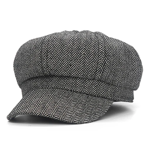 Восьмиугольная кепка с узором в елочку, винтажная мужская хлопковая кепка, повседневная Кепка с рисунком газетчика, кепка таксиста для женщин, плоская шляпа, Прямая поставка - Цвет: Gray