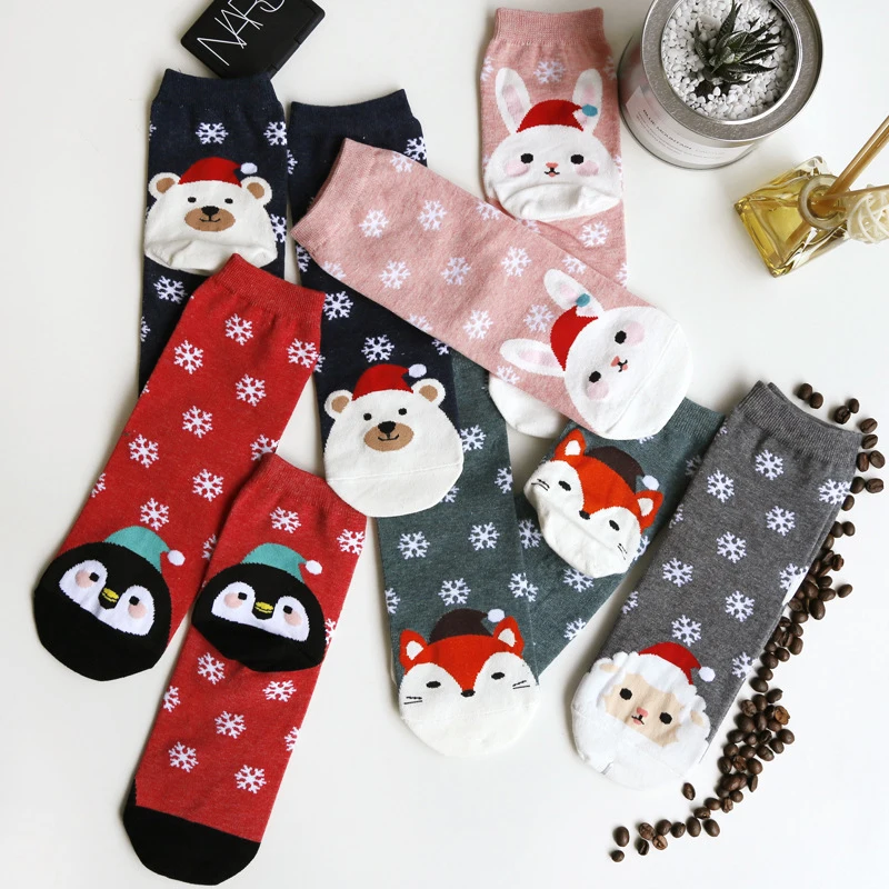 Christmas Socks for Women Girls Thicken Cotton Socks Winter Warm Cartoon Animals Pattern Sock Lovely Comfortable Ladies Socks