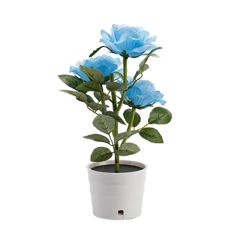 Солнечная Роза огни светодиодный освещенные искусственные Роза горшок с 3 огни цветок бонсай светодиодный свет лампы (синий)