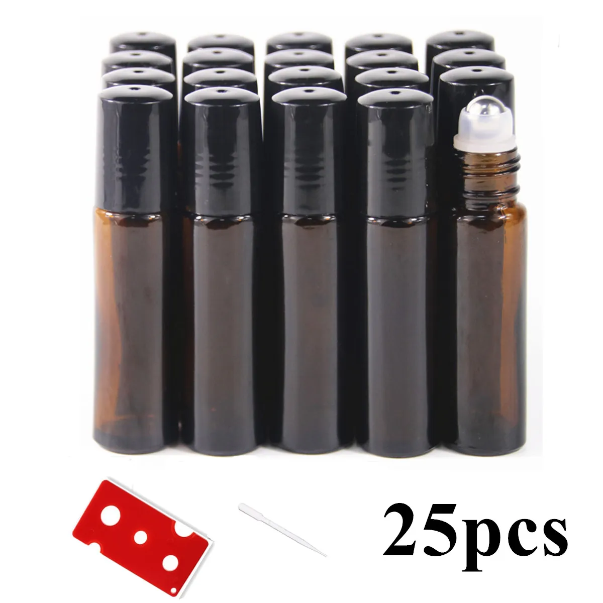 

25X 10ml Amber THICK Glass Roller Bottles Big Steel Roll on Ball Essential Oils