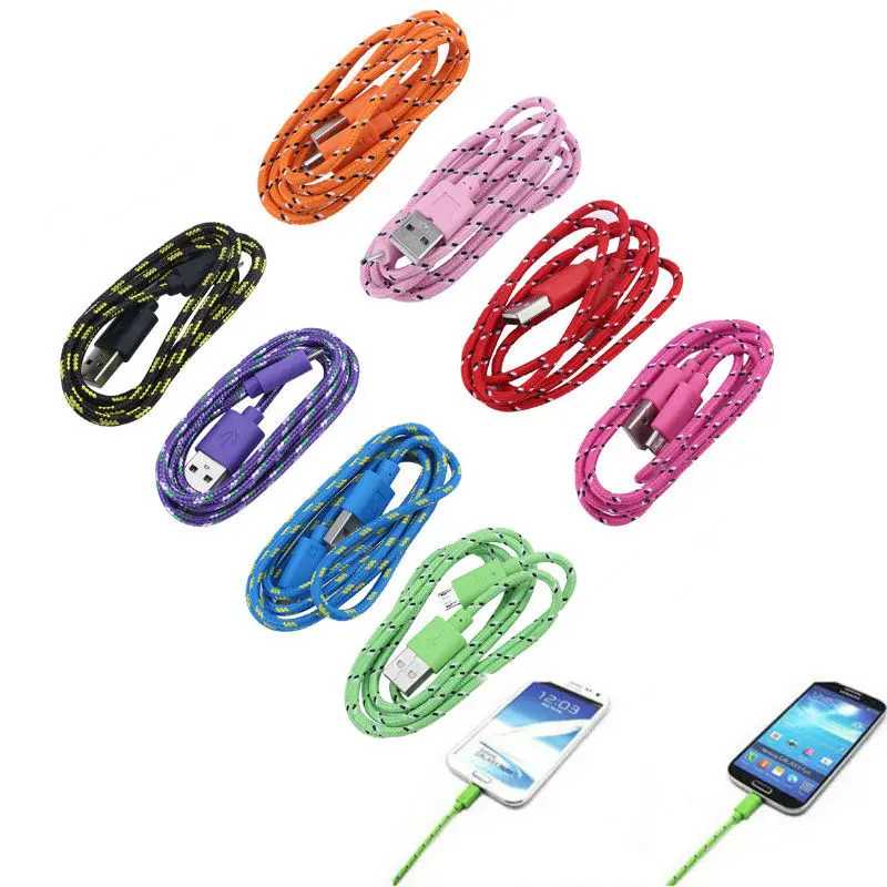 Colorful Nylon Braided Fabric Micro USB Cable Data Sync Charging Cord Charger Cable For Samsung Android