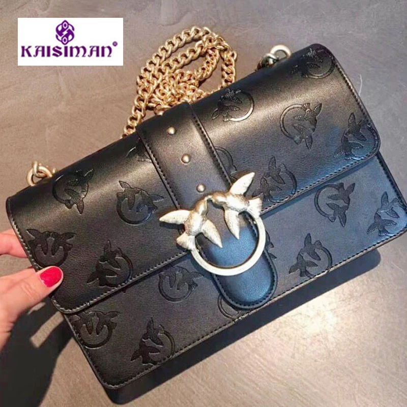 

2018 Newest Fashion swallow designer messenger bag famous brand bags gold chain women big bag/handbag split leather shoulder bag