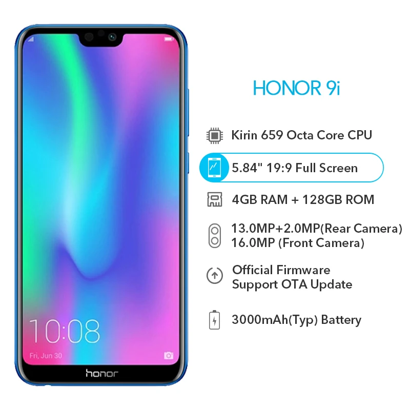 Honor 9i 4GB 128GB 5 84 'ཏ:9 полный экран Android 8 0 Восьмиядерный распознавание лица 13MP