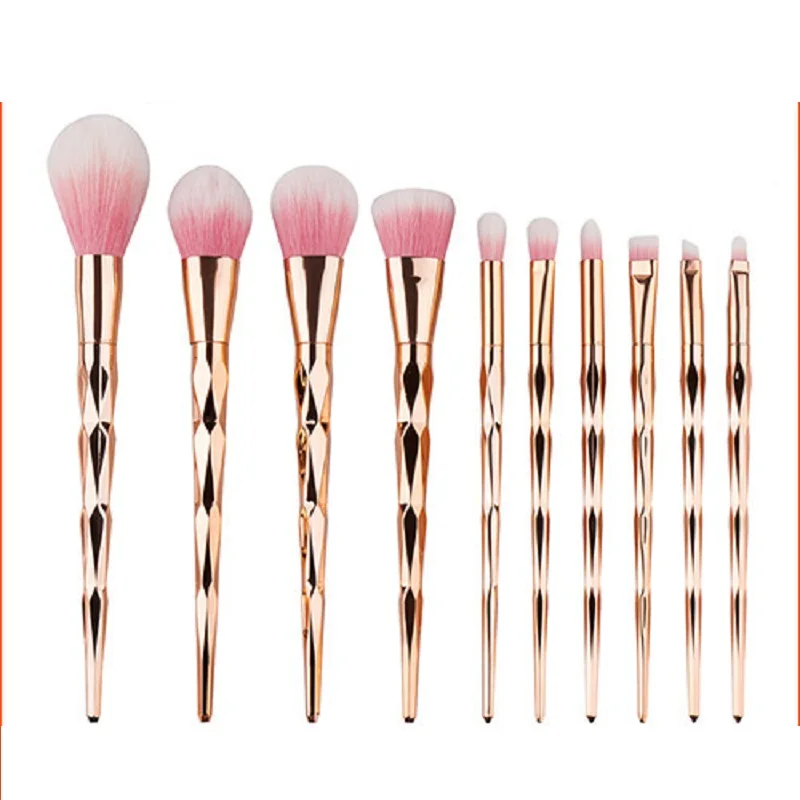 

Diamonds  Makeup Brushes 10 pcs Thread Rainbow full Make Up Blending Powder foundation contour Brush pincel maquiagem