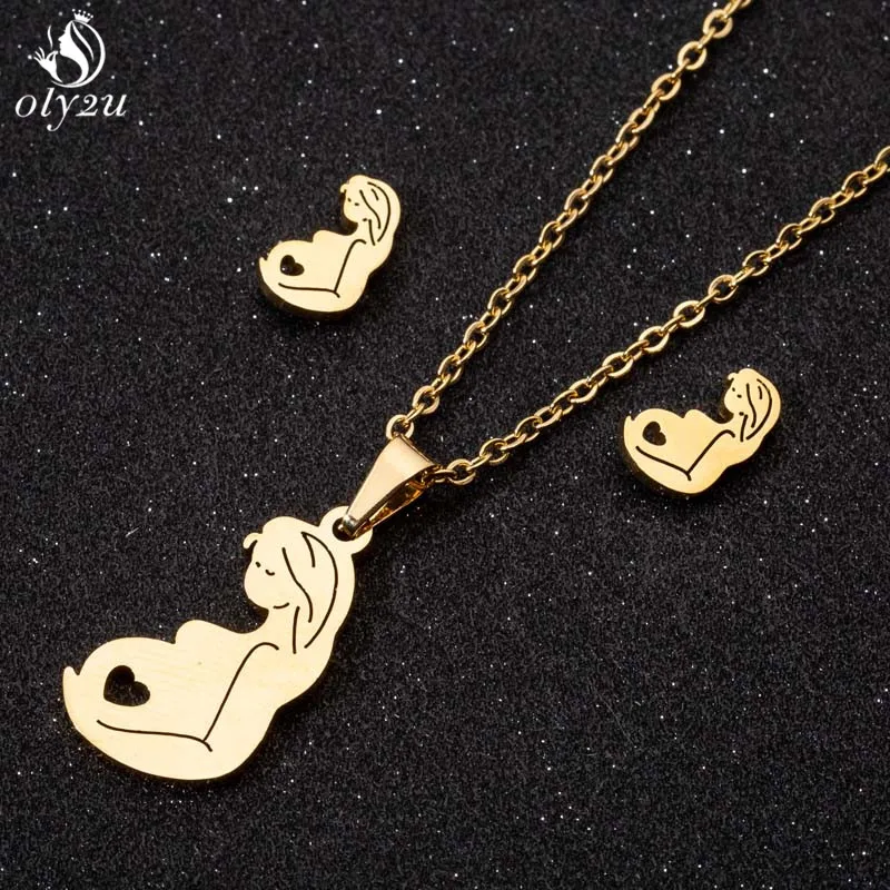 

Oly2u Mother's Day Love my Family Pendant Necklace Stainless Steel Jewelry Choker Necklaces for Mom Children Kids Best Gift