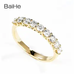 BAIHE Solid 14 К желтого золота 0.78ct Certified H/SI круглой огранки 100% из натуральной бриллиантами свадебные для женщин Мода Ювелирные украшения кольцо