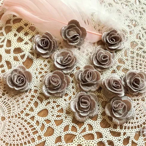 

3PCS Coffee 3D Flowers Fabric Embroidery Lace Applique Patch Dress Guipure Decorative Lace Trim Skirts Sewing Decor Wedding 2019