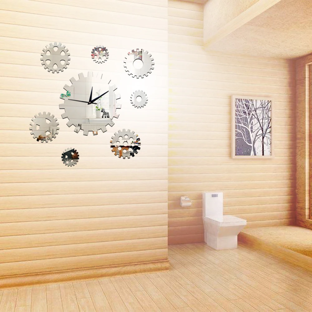 

8Pcs/set DIY Rotating Gear Decorative Wall Clocks Art Mirror Stickers Quartz Wall Clock for Home Bedroom Decor